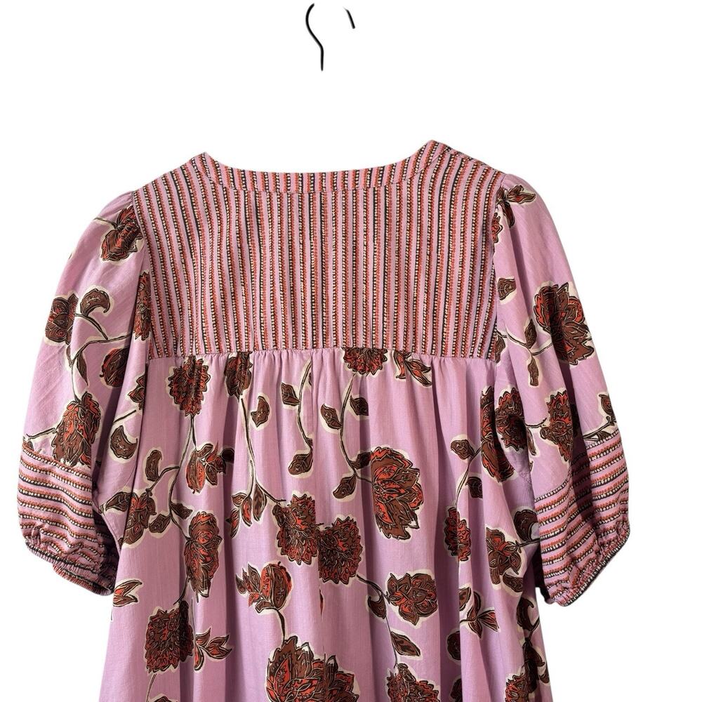 Knox‎ Rose Dress Womens XXL Pink Floral Short Sleeve V Neck Puff Tasseled Boho - Picture 10 of 12